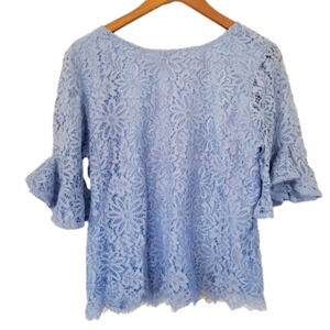 NANETTE Lepore Guipure Lace Blouse Keyhole Back Blue Size Medium